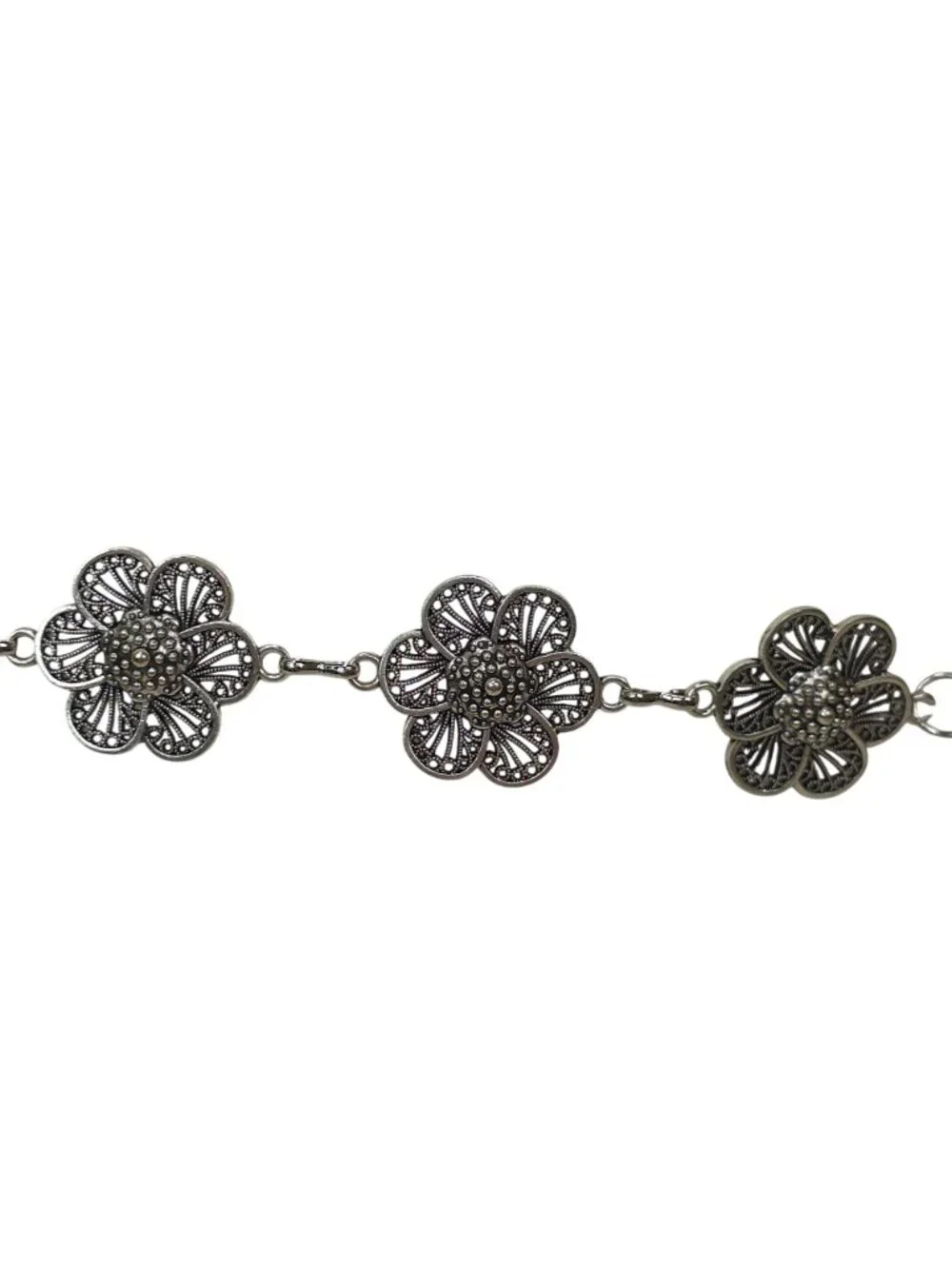 Haute Hippie Silver Flower Chain Belt Concho Adjustable S/M 1.25